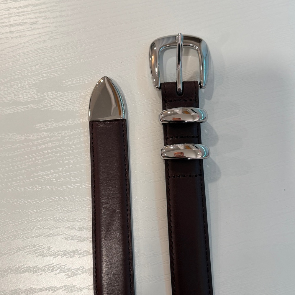 Brown Leather Belt with Silver Buckle